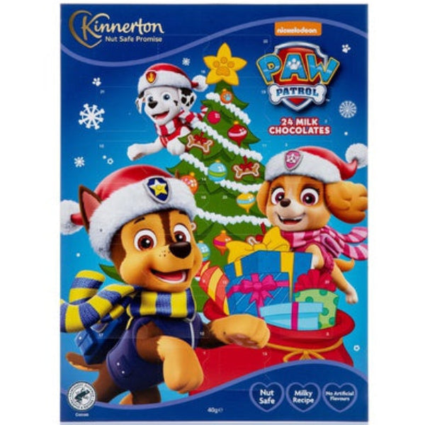 Mini advent calendar featuring 24 Paw Patrol chocolates, perfect for daily festive treats