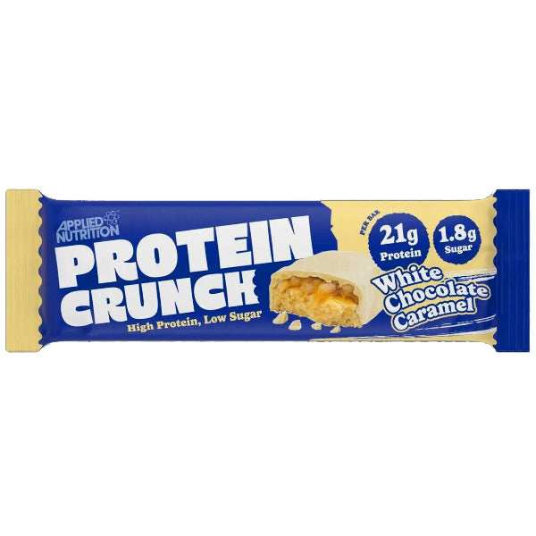 A deliciously crispy bar coated in creamy white chocolate with a smooth caramel layer, packed with protein to fuel your day.