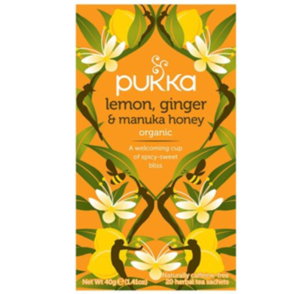 A zesty and soothing blend of lemon, ginger, and Manuka honey, perfect for a comforting and warming cup of herbal tea.