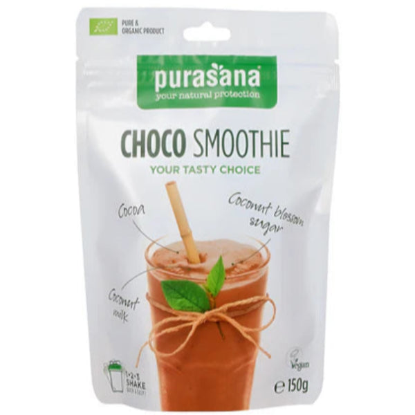 Delicious 150 g organic chocolate smoothie mix, perfect for a healthy and energizing boost.
