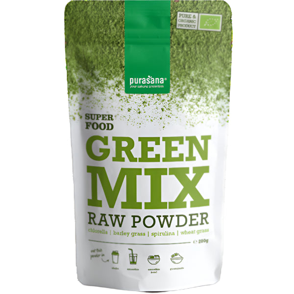 Wholesome 200 g organic green mix powder, loaded with nutrients to support overall wellness.