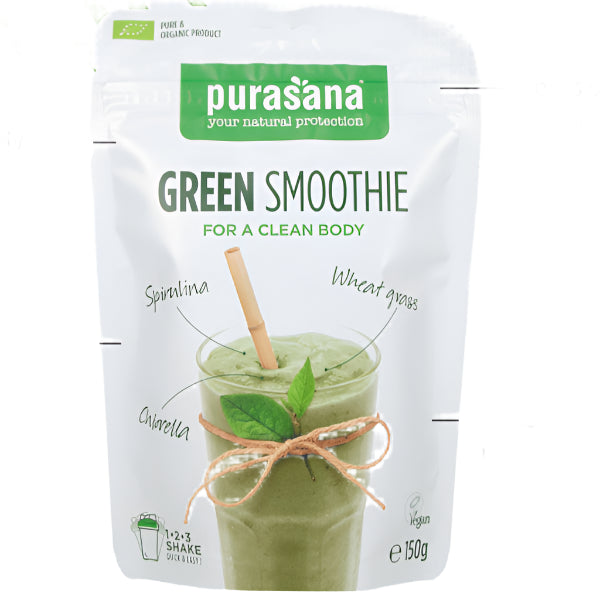 Refreshing 150 g organic green smoothie mix, rich in nutrients for a healthy lifestyle.