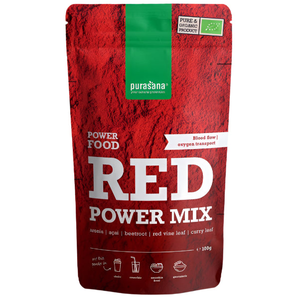 Vibrant 100 g red power mix packed with antioxidant-rich superfoods for a natural energy boost.