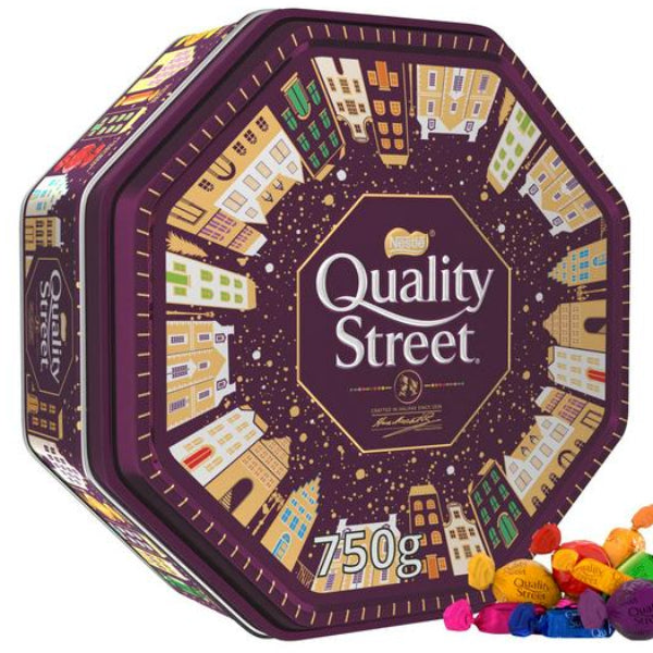 Classic Quality Street chocolates in a 750 g tin, perfect for sharing and gifting