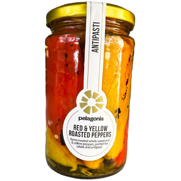 Sweet roasted peppers preserved in brine, perfect for adding vibrant flavor to salads, sandwiches, and Mediterranean dishes.