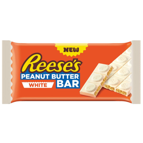 A silky white chocolate‑coated bar filled with Reese’s iconic creamy peanut butter