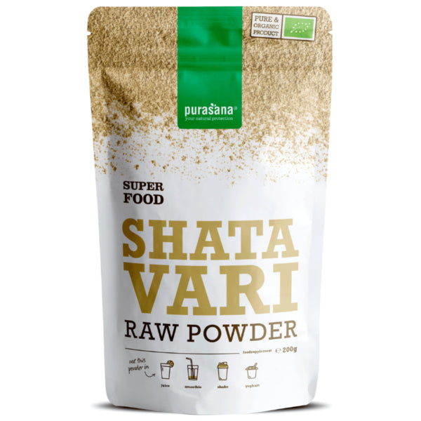Balancing 200 g shatavari raw powder, traditionally used to support hormonal and reproductive health.
