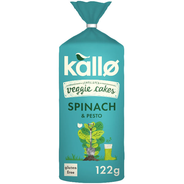 Kallo Spinach & Pesto Veggie Cakes, a crunchy and wholesome snack packed with natural goodness.