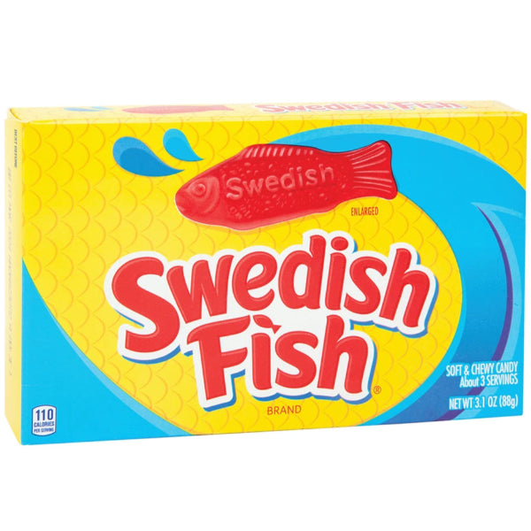 Packed with chewy red Swedish Fish candies in a theater-style carton