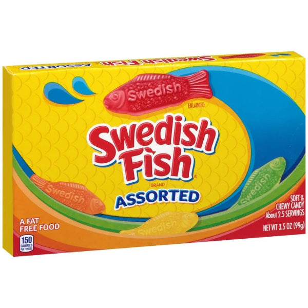 A nostalgic movie snack featuring chewy, fish-shaped candies in a variety of fruity flavors