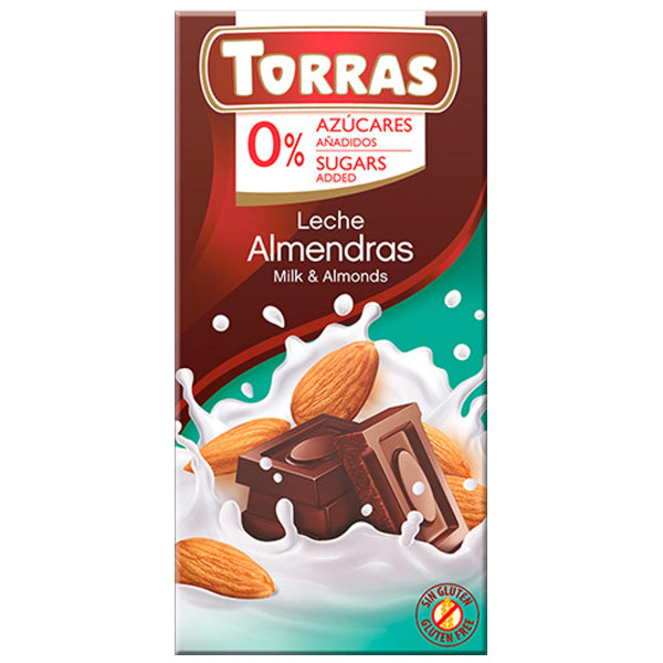 A sugar-free and gluten-free chocolate bar that combines creamy milk chocolate with crunchy almonds.