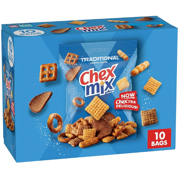 Classic Chex Mix snack bag, a savory blend of crunchy cereals, pretzels, and nuts