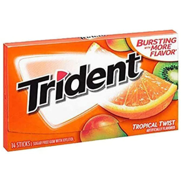 Sugar-free gum bursting with a fruity blend of tropical flavors, offering a sweet and refreshing chew