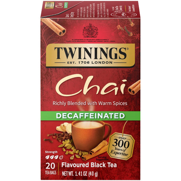 A warming, spiced black tea blend with cinnamon, cardamom, and cloves, offering the comforting chai flavor without the caffeine.