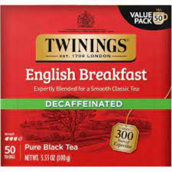 A smooth, full-bodied black tea blend with the classic English Breakfast flavor, completely caffeine-free for anytime enjoyment.