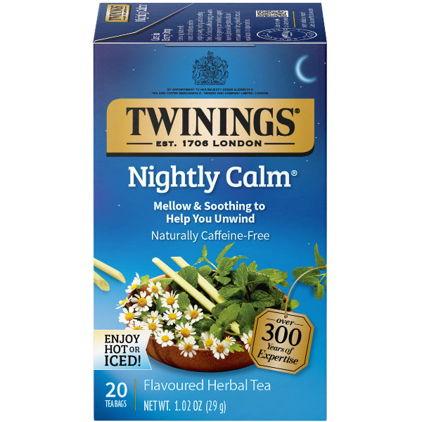 A soothing caffeine-free herbal blend with chamomile, lavender, and other calming botanicals, perfect for relaxation and a restful night’s sleep.