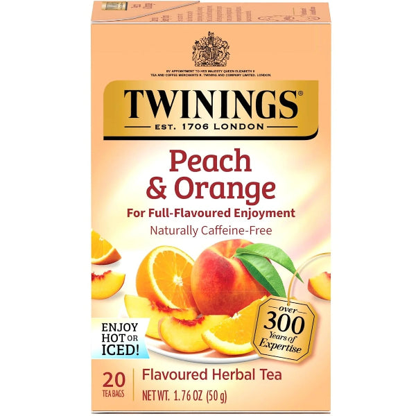 A fruity, caffeine-free herbal infusion blending sweet peach and zesty orange flavors for a refreshing and uplifting cup.