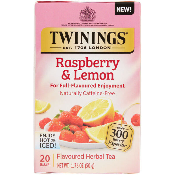 A fruity, caffeine-free herbal infusion combining sweet raspberry and zesty lemon flavors for a refreshing and uplifting cup.
