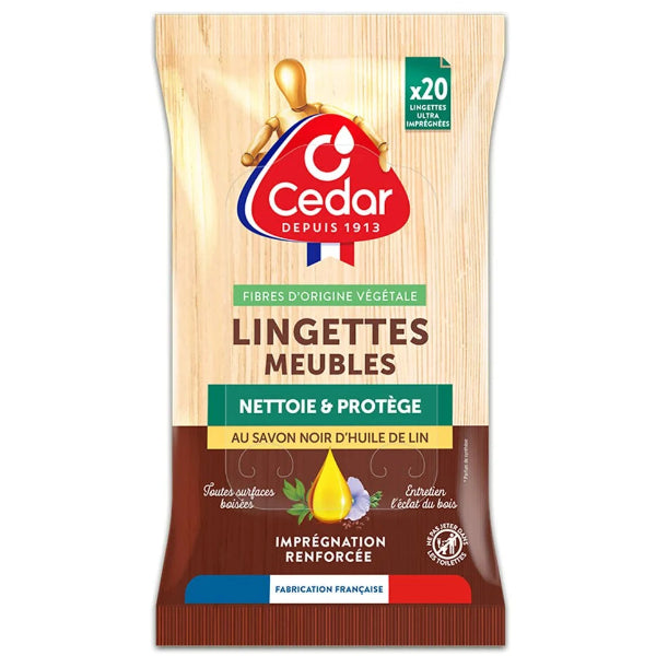 Convenient pre-moistened wipes enriched with black linseed oil to clean, nourish, and restore the natural beauty of wooden furniture