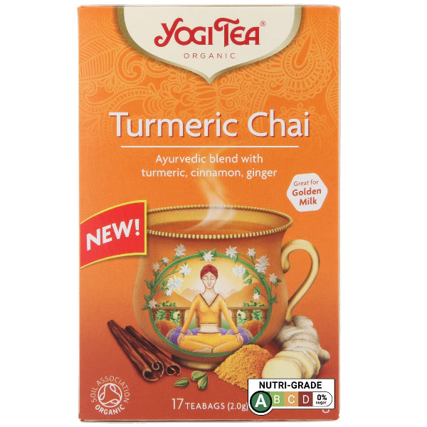 A warm and spicy organic chai tea with turmeric, promoting wellness and a comforting boost.
