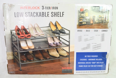 Seville Classics 3 Tier Stackable Resin Slat Shoe Rack Espresso