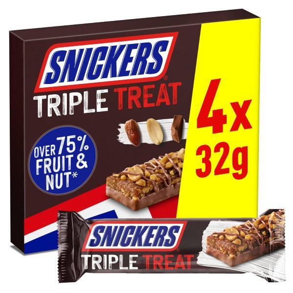 Snickers Triple Treat Fruit & Nut Bars, 4x 32 g