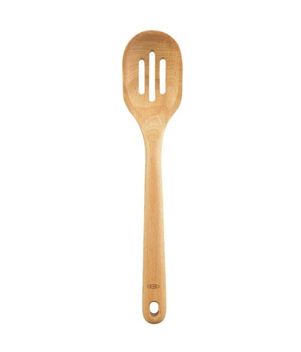 oxo wooden large slotted spoon