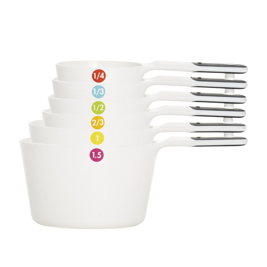 oxo 7 pc plastic measuring cups w 1.5c - snaps - white