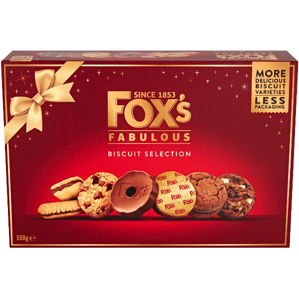 Festive carton filled with a delightful assortment of Fox’s biscuits, perfect for holiday sharing and gifting.