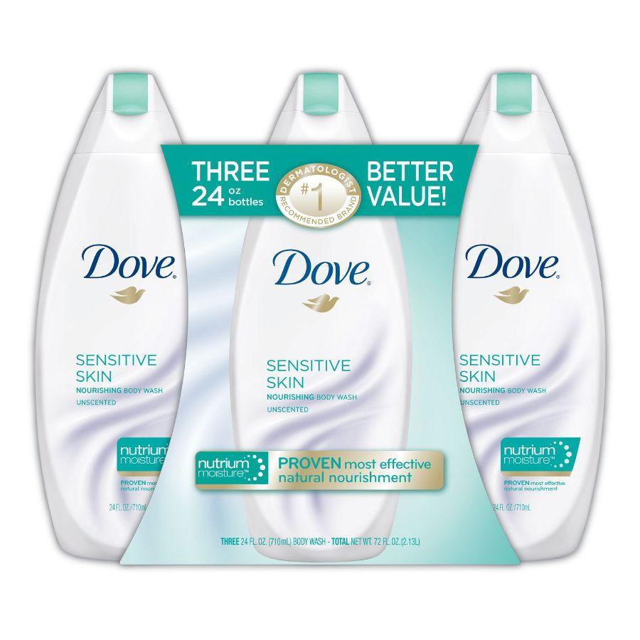 Dove Sensitive Skin Nourishing Body Wash, 3x 24 oz