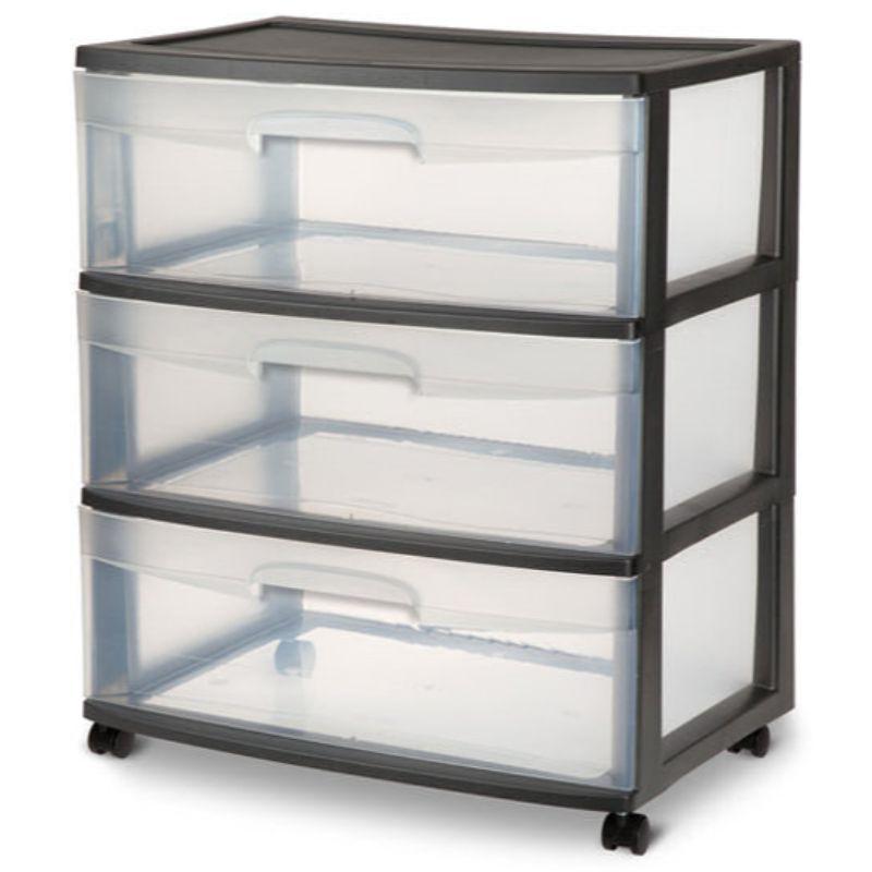 Sterilite 3 Drawer Wide Cart Black