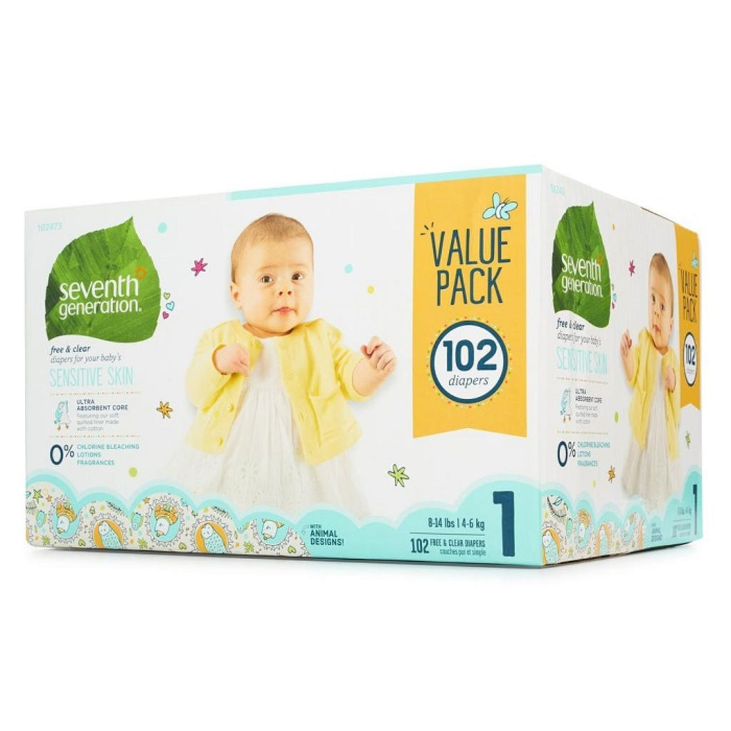 Seventh Generation, Baby Diapers Mega Pck Size 1- 102ct