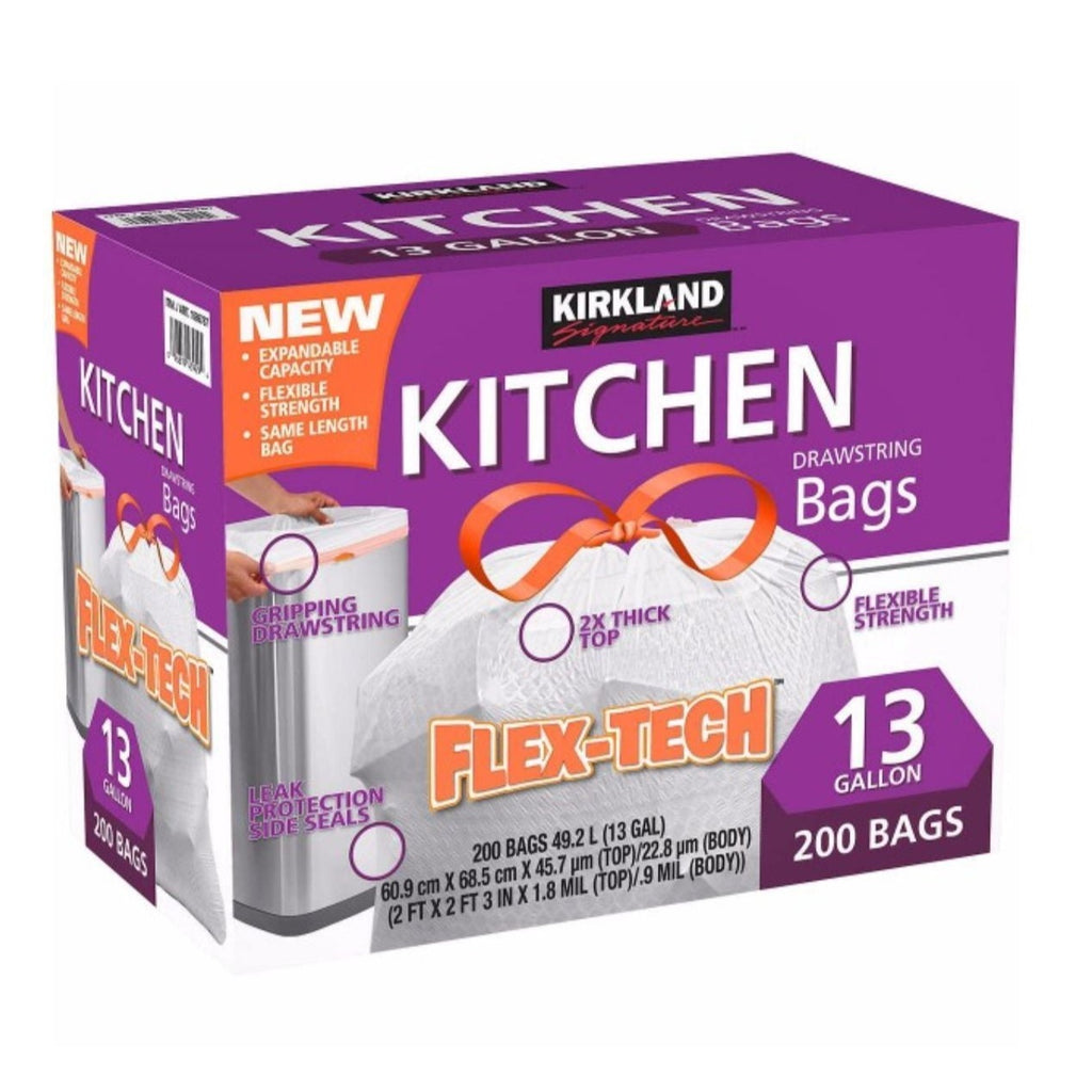 Kirkland Signature Flex-Tech Drawstring Bags 13 Gal, 200 ct