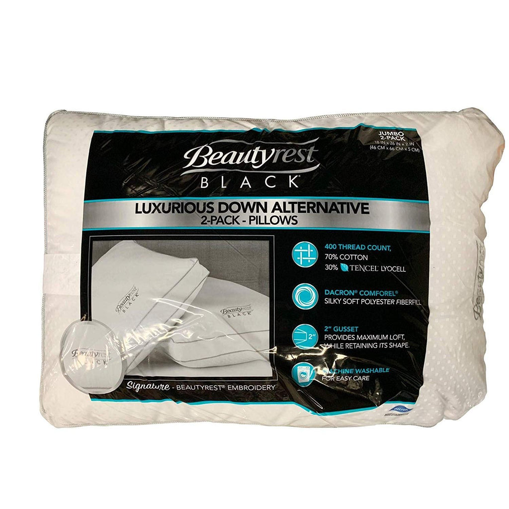 Beautyrest, Black Luxurious Down Alternative Pillows Jumbo, 2-Pack