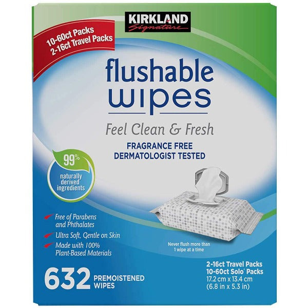 Kirkland Moist Flushable Wipes, 632 ct