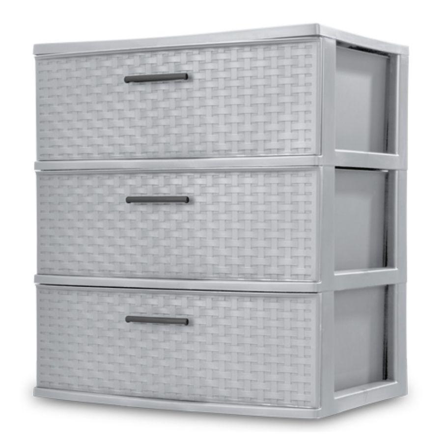 Sterilite 3 Drawer Wide Weave Tower Grey, 40.3L x 55.6W x 61H cm