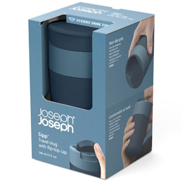Spill-resistant travel mug with a convenient flip-top lid, perfect for enjoying hot or cold drinks