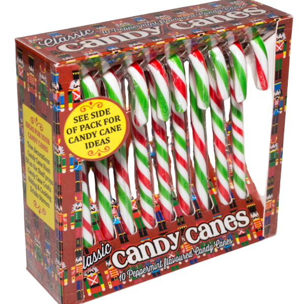 A pack of 10 classic Nutcracker candy canes, perfect for festive snacking or decorating.