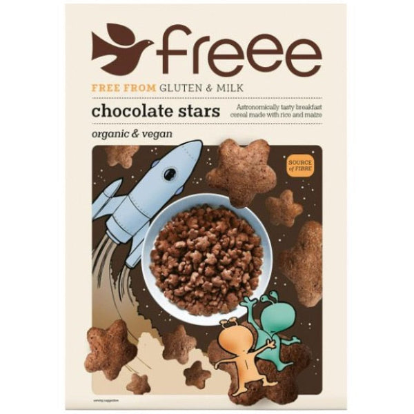 Fun, crunchy, and chocolatey, Doves Farm Organic Chocolate Stars are a gluten-free breakfast kids and adults will love.