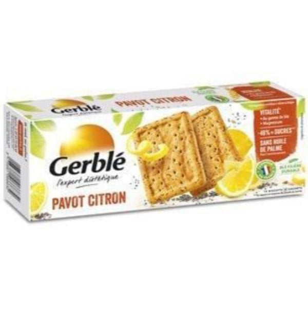 French-made, high-fiber cookies combining whole wheat flour, wheat germ, blue poppy seeds, and a hint of lemon
