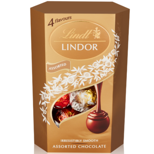 Irresistibly smooth Lindt Lindor assorted chocolate truffles in an elegant gold box