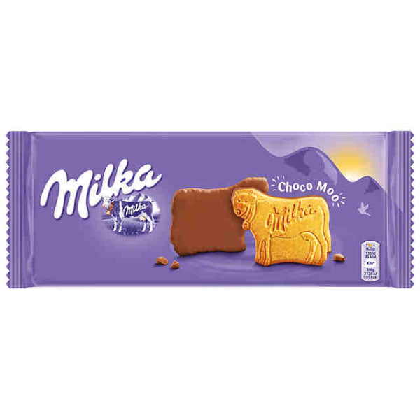 Soft biscuits coated in creamy Milka chocolate for a sweet treat.