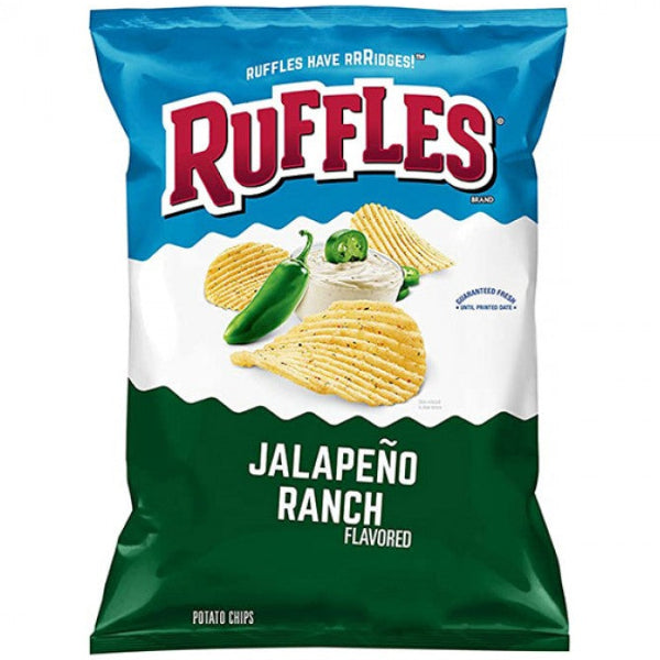 Creamy ranch flavor with a kick of jalapeño heat on thick, crunchy ridged chips.